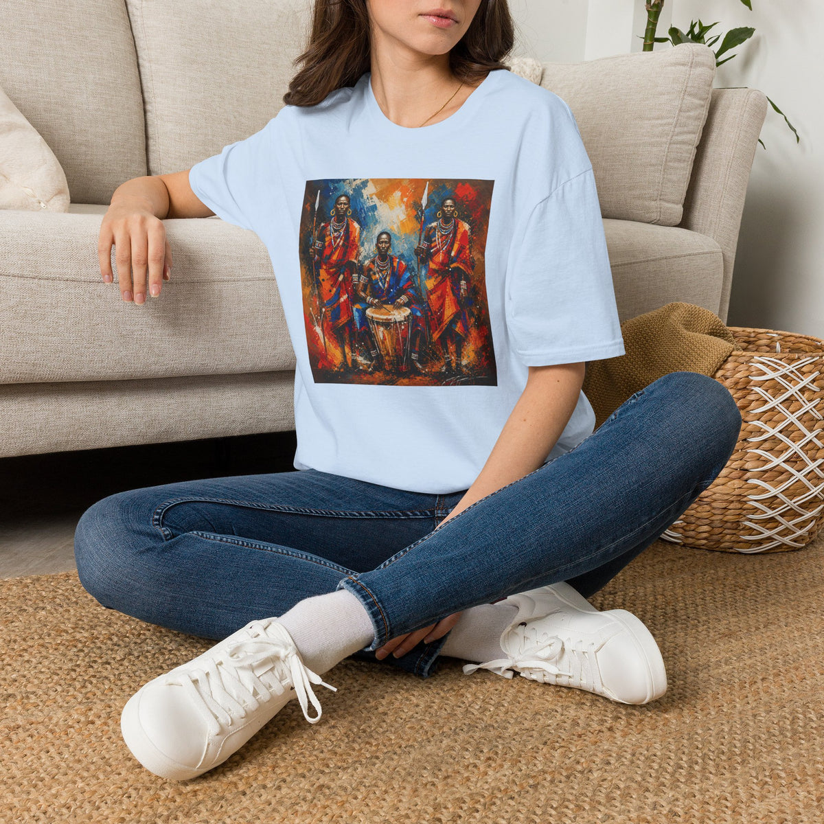 African Drummers Art T-Shirt — Vibrant Maasai Music & Culture Design
