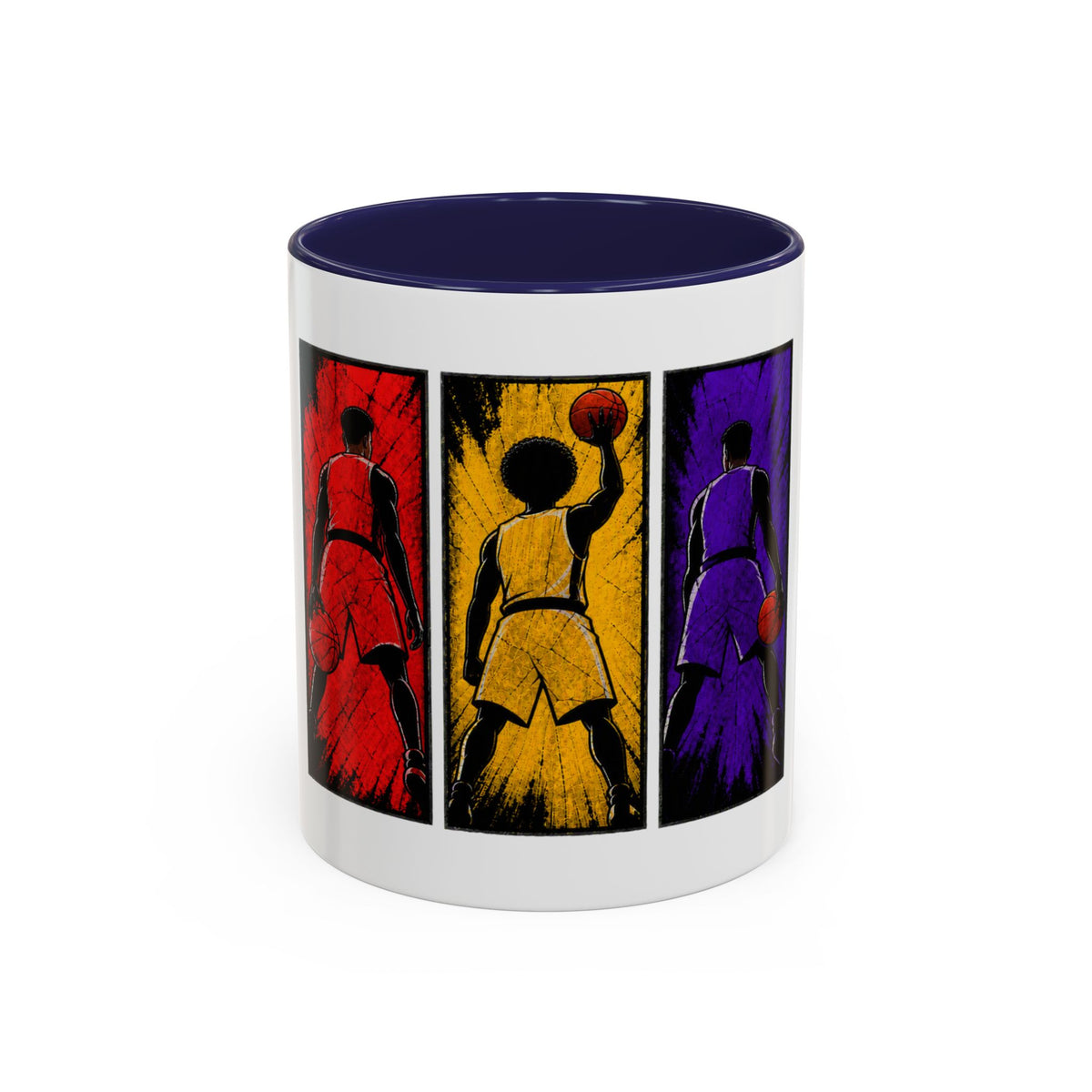 Basketball Silhouette Accent Coffee Mug — Color Block Players (11oz, 15oz)