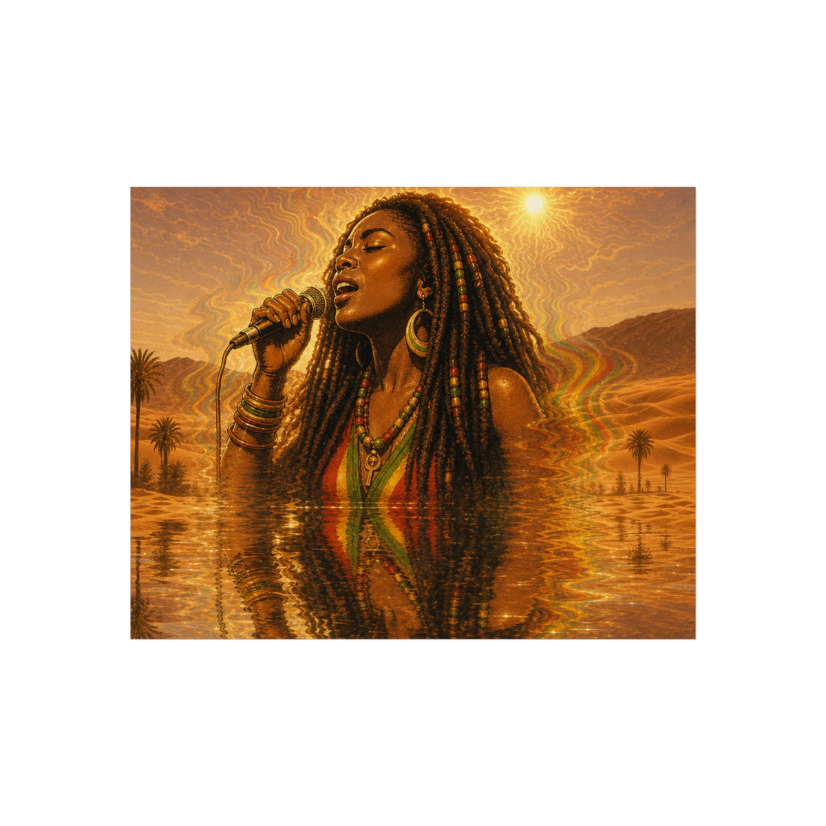 Soulful Singer Fine Art Poster — Golden Sunset Rasta Vibe