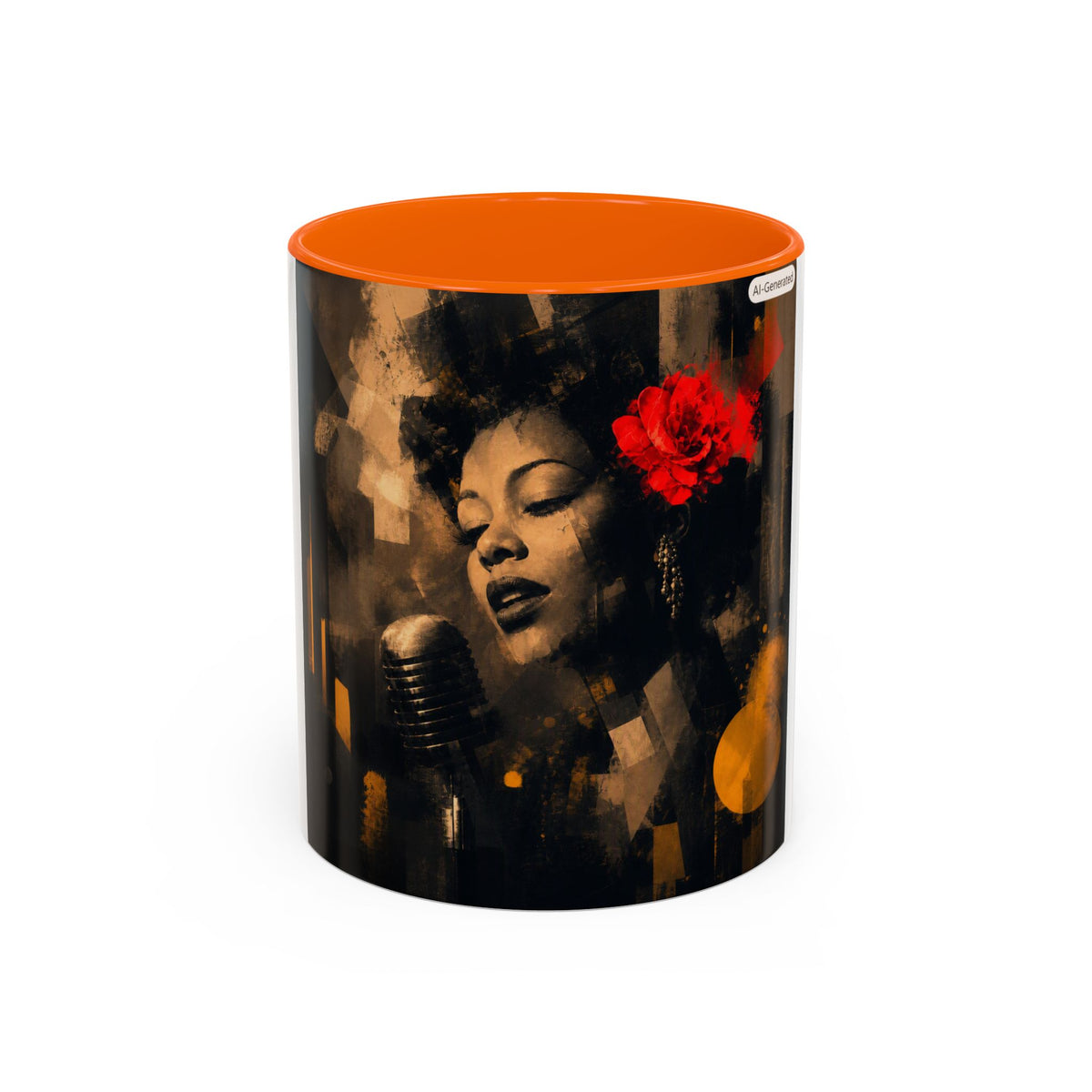 Jazz Singer Accent Coffee Mug – Retro Floral Microphone Art, 11/15oz
