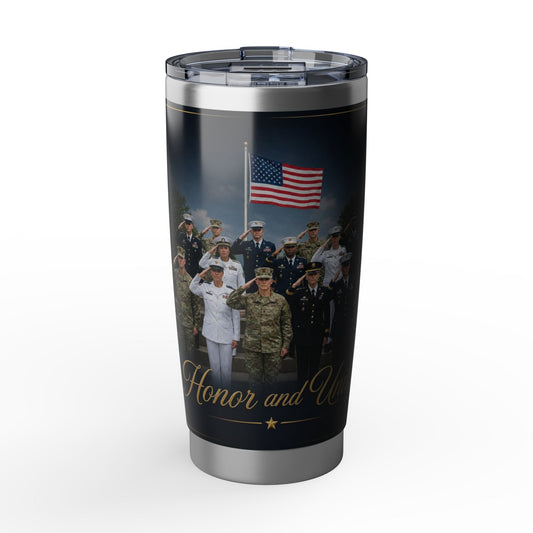 Honor and Unity 20oz Military Tumbler — American Flag Veteran Travel Mug