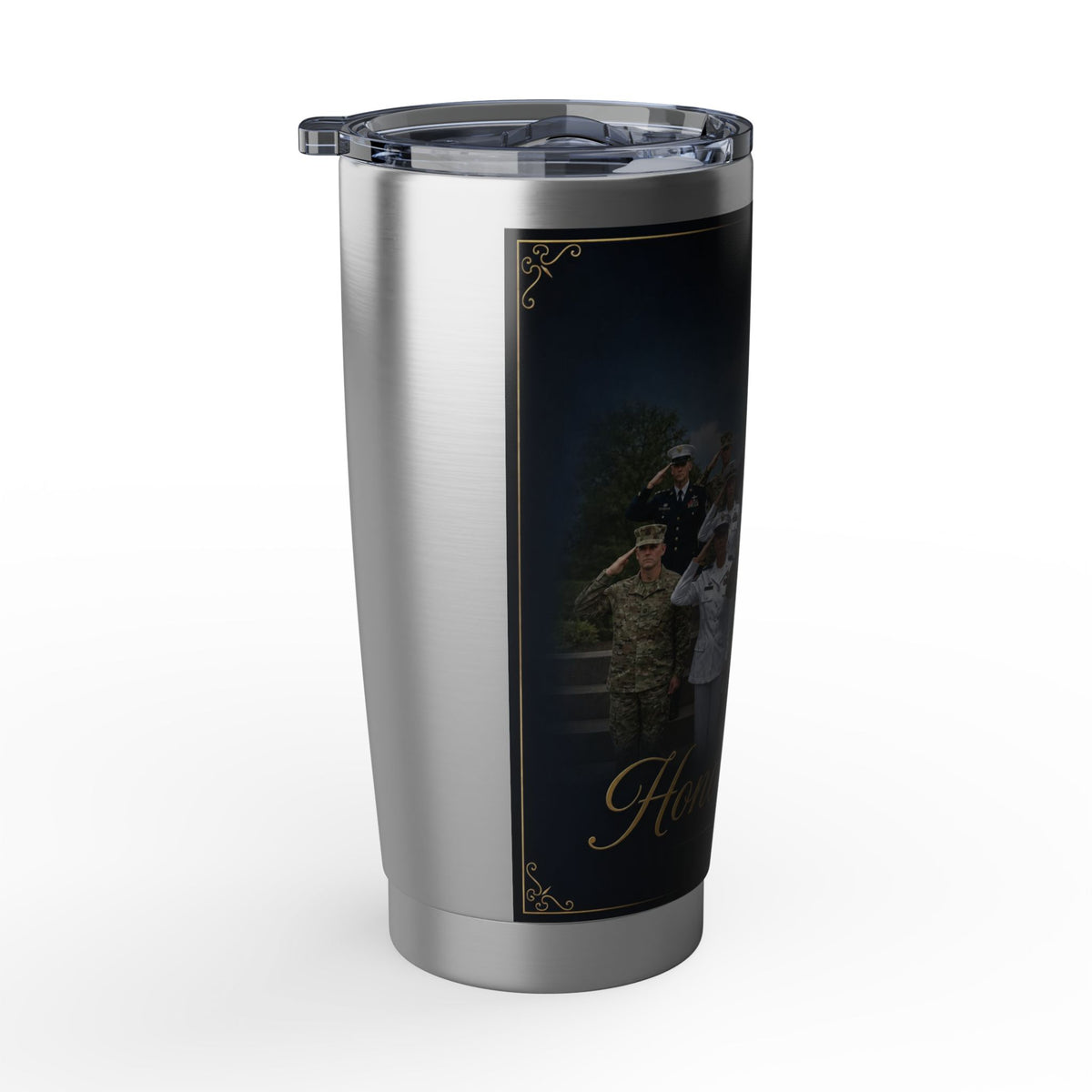 Honor and Unity 20oz Military Tumbler — American Flag Veteran Travel Mug