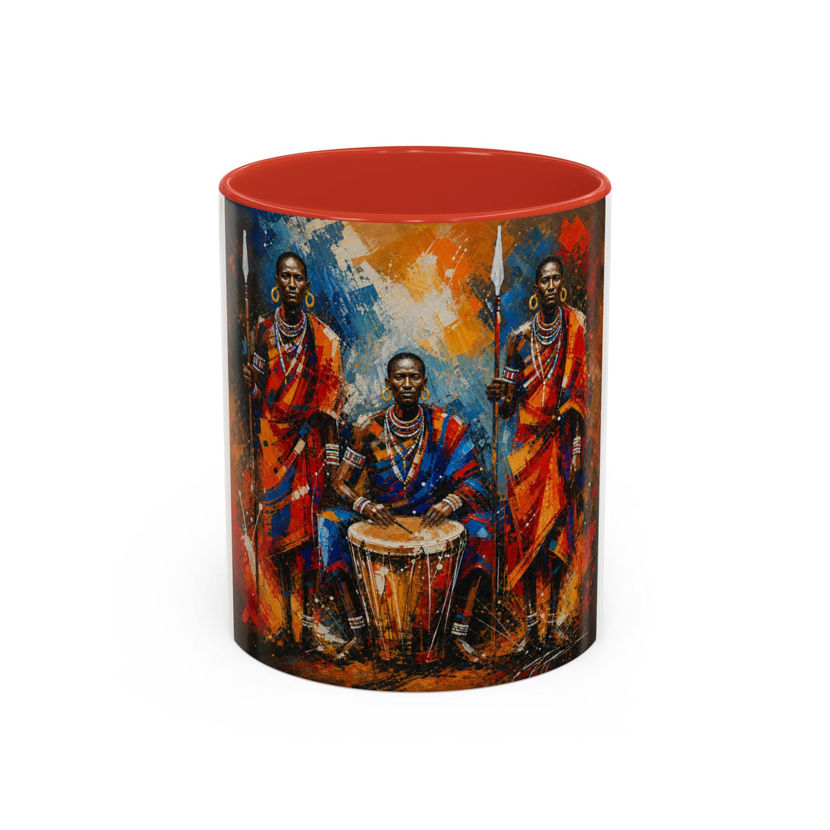 African Drummers Art Coffee Mug — Colorful Maasai Music Accent Mug (11/15oz)