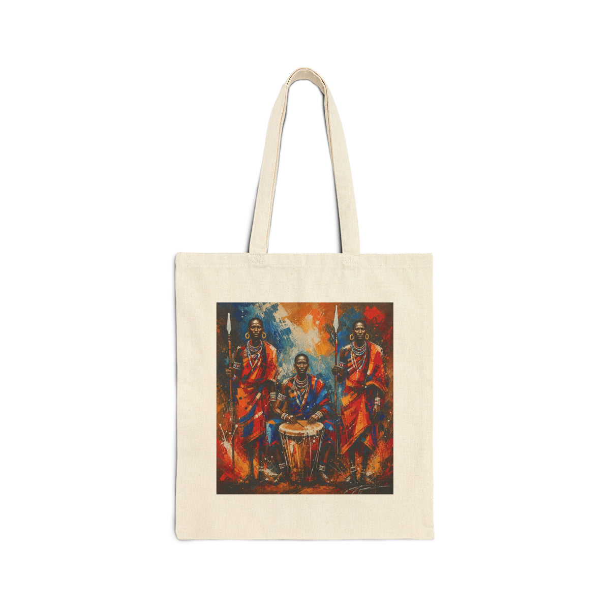 Canvas Tote Bag - Colorful African Drummers Art Print Tote for Music Lovers
