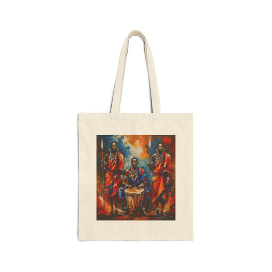 Canvas Tote Bag - Colorful African Drummers Art Print Tote for Music Lovers