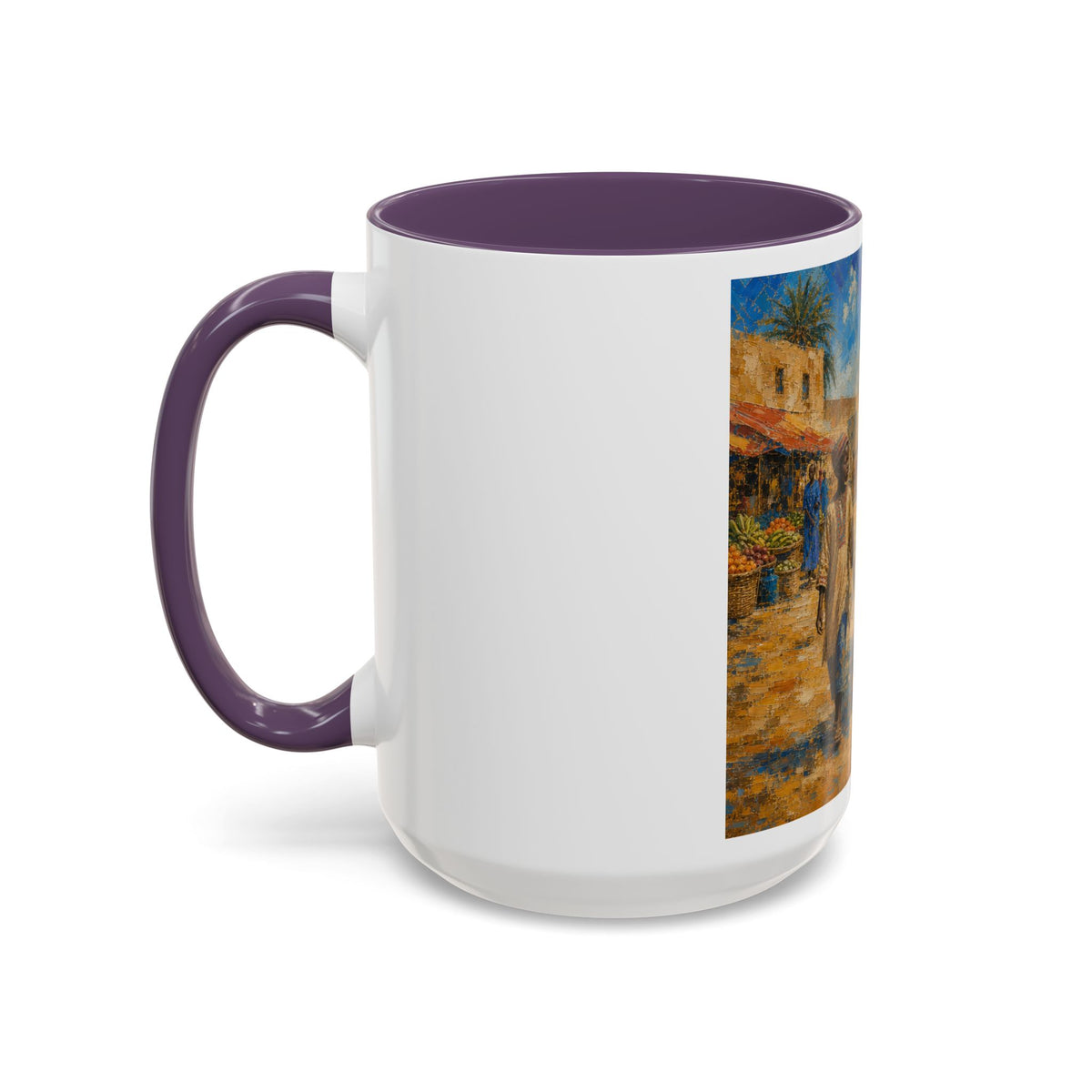 Mediterranean Market Scene Accent Coffee Mug – Rustic Donkey Cart Café Art (11/15 oz)