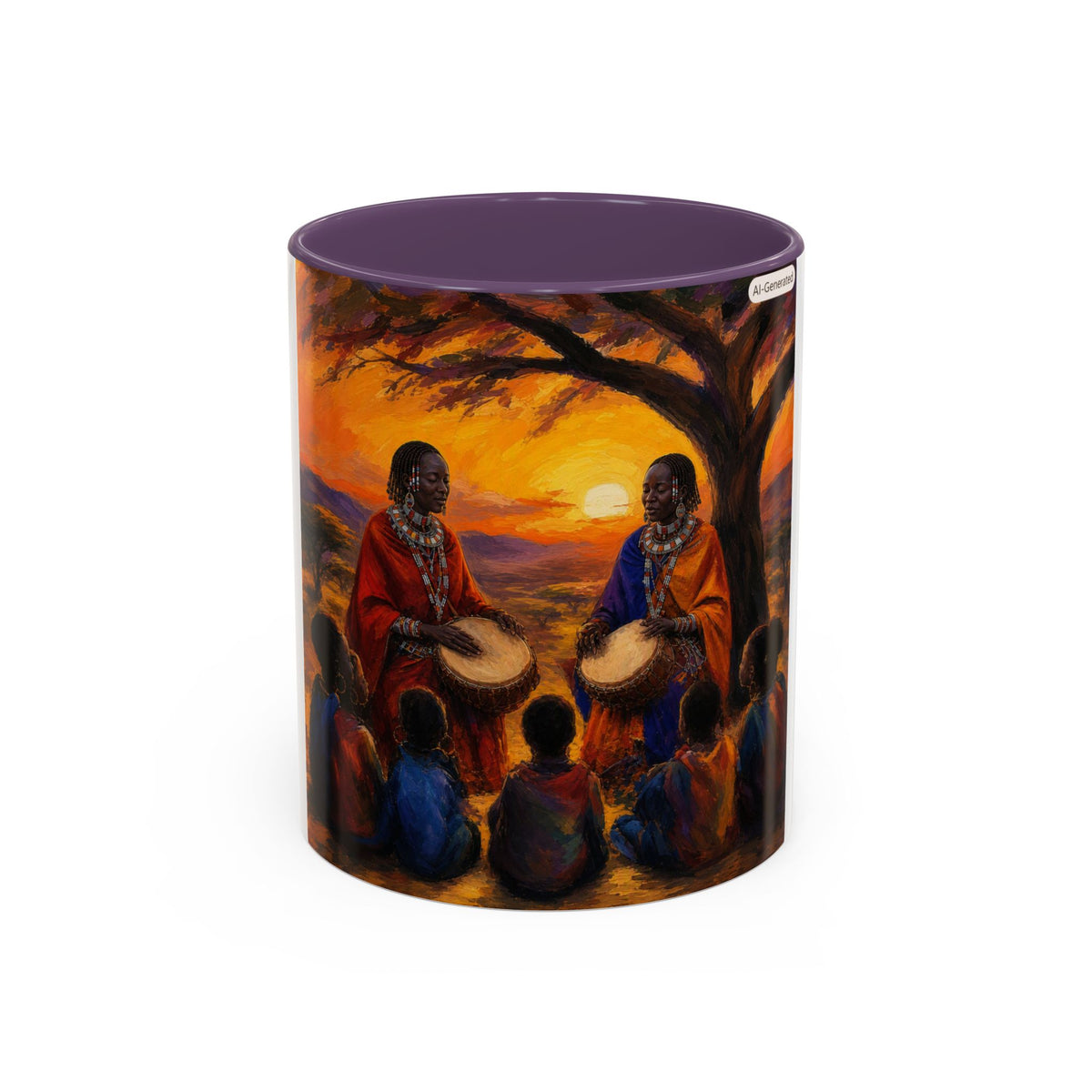 African Sunset Drum Circle Coffee Mug — Vibrant Cultural Art Accent Mug (11/15oz)