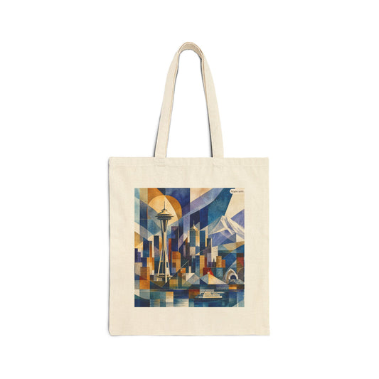 Seattle Skyline Tote — Geometric Art Cotton Canvas Bag