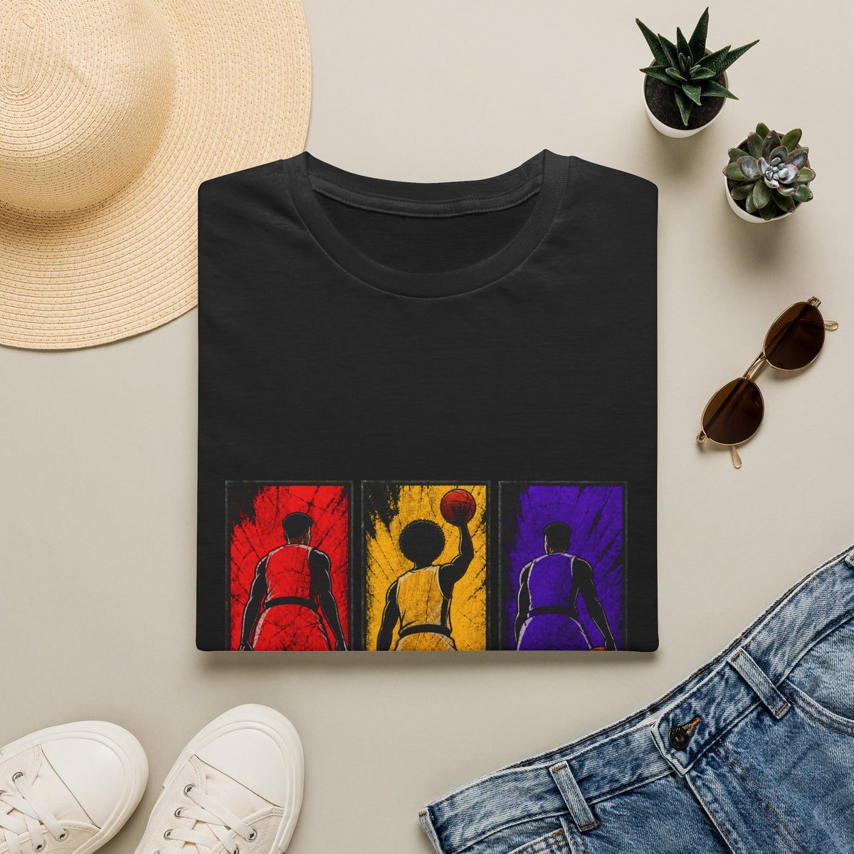 Basketball Throwback Art T-Shirt — Pop Art Silhouette Triptych