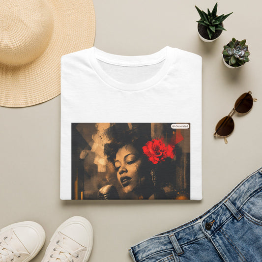 Vintage Jazz Singer T-Shirt — Retro Portrait with Red Rose