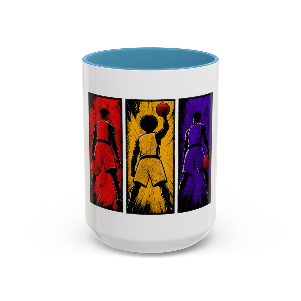 Basketball Silhouette Accent Coffee Mug — Color Block Players (11oz, 15oz)