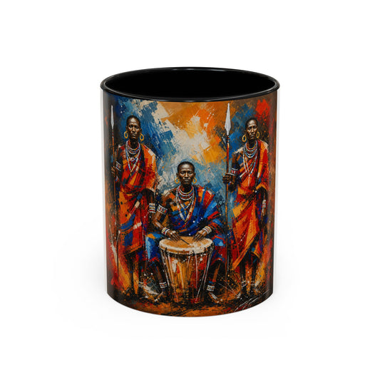 African Drummers Art Coffee Mug — Colorful Maasai Music Accent Mug (11/15oz)