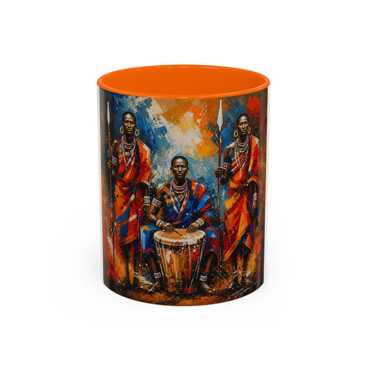 African Drummers Art Coffee Mug — Colorful Maasai Music Accent Mug (11/15oz)