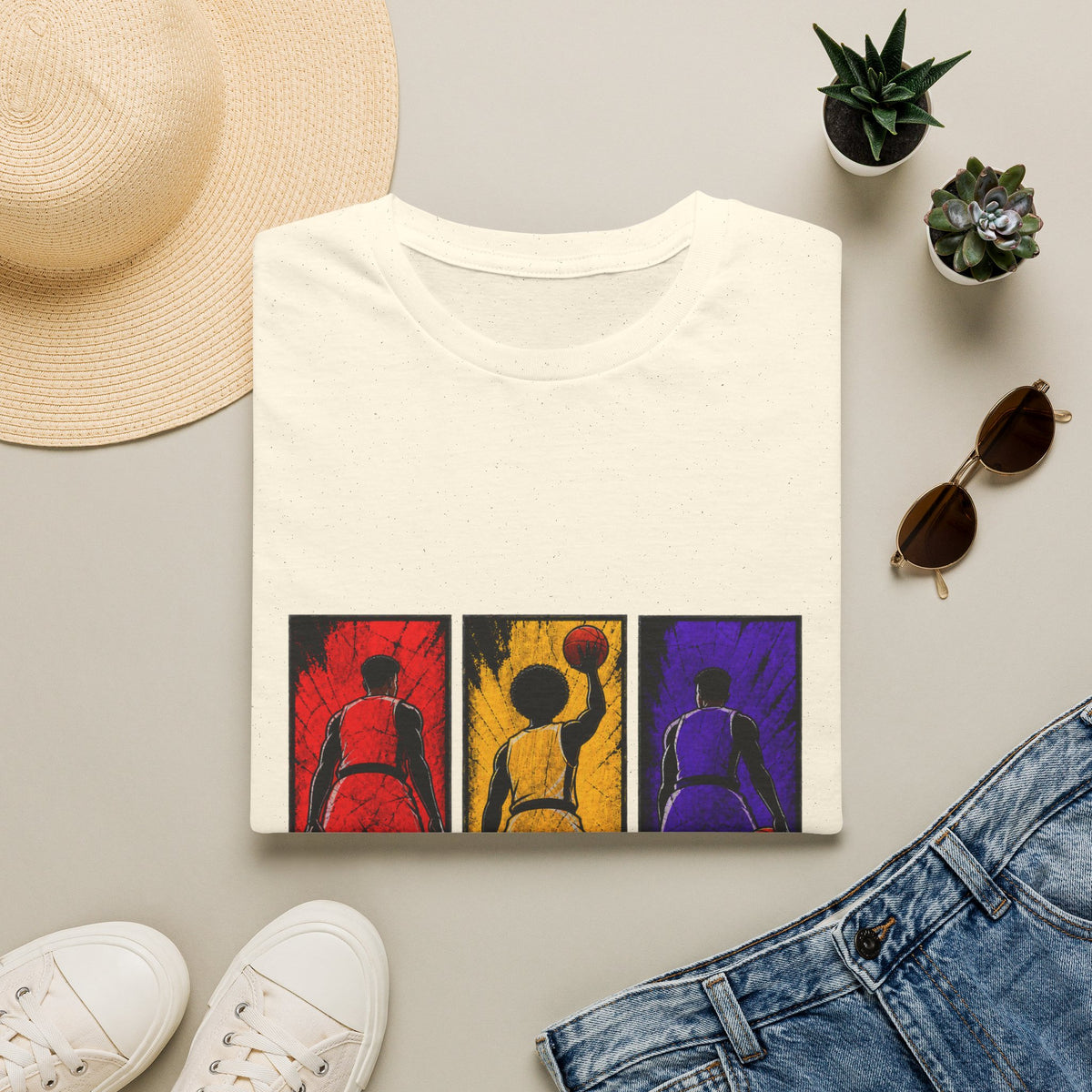 Basketball Throwback Art T-Shirt — Pop Art Silhouette Triptych