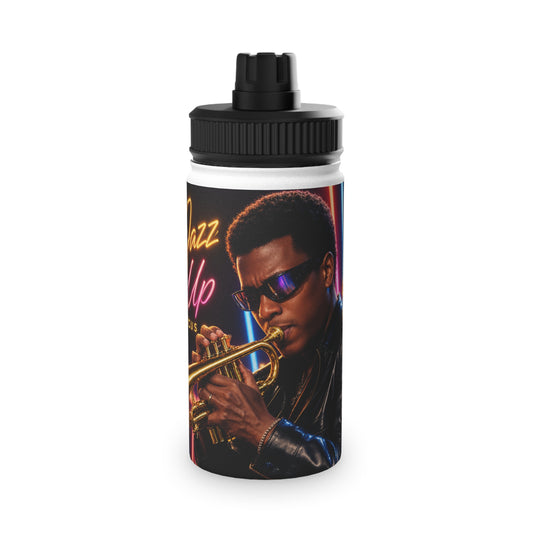 Jazz Trumpet Stainless Steel Water Bottle with Sports Lid — 'Jazz Up' Retro Music Design