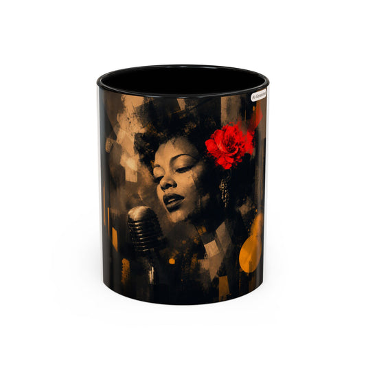 Jazz Singer Accent Coffee Mug – Retro Floral Microphone Art, 11/15oz