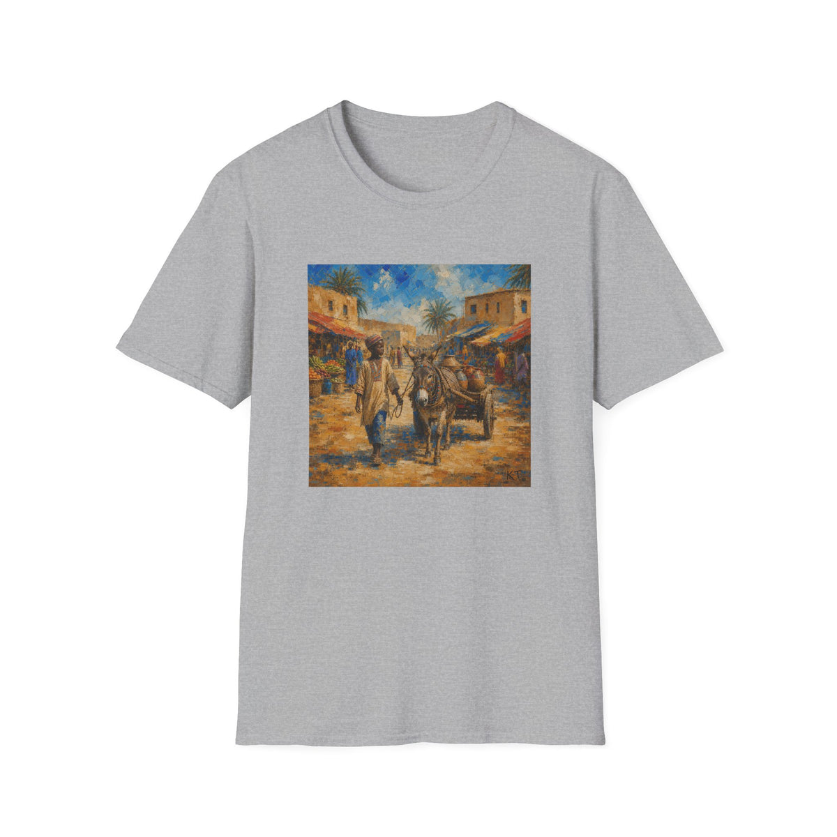 Vintage Mediterranean Market T-Shirt — Rustic Village Street Scene Tee