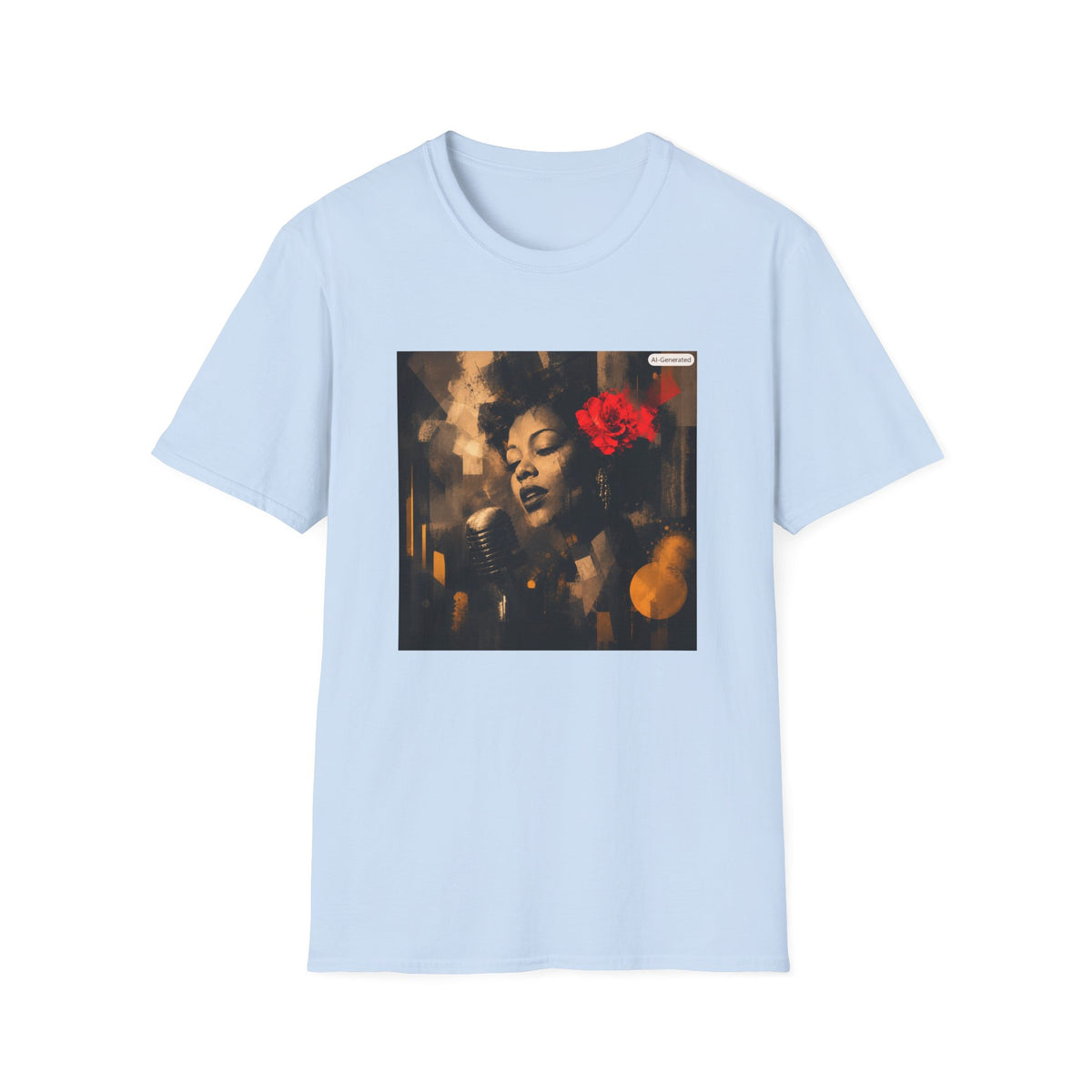 Vintage Jazz Singer T-Shirt — Retro Portrait with Red Rose