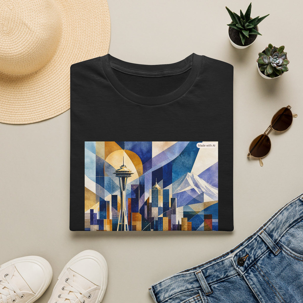 Seattle Skyline T‑Shirt — Geometric Space Needle Art Tee