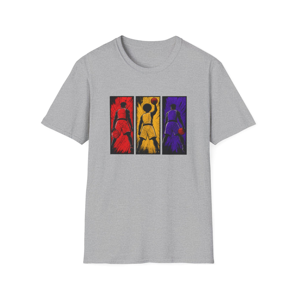 Basketball Triptych T-Shirt — Color Block Dunk Silhouette Tee