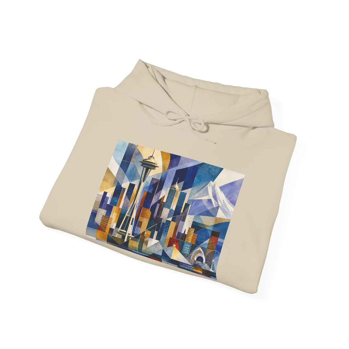 Seattle Skyline Hoodie — Abstract Geometric Cityscape Pullover