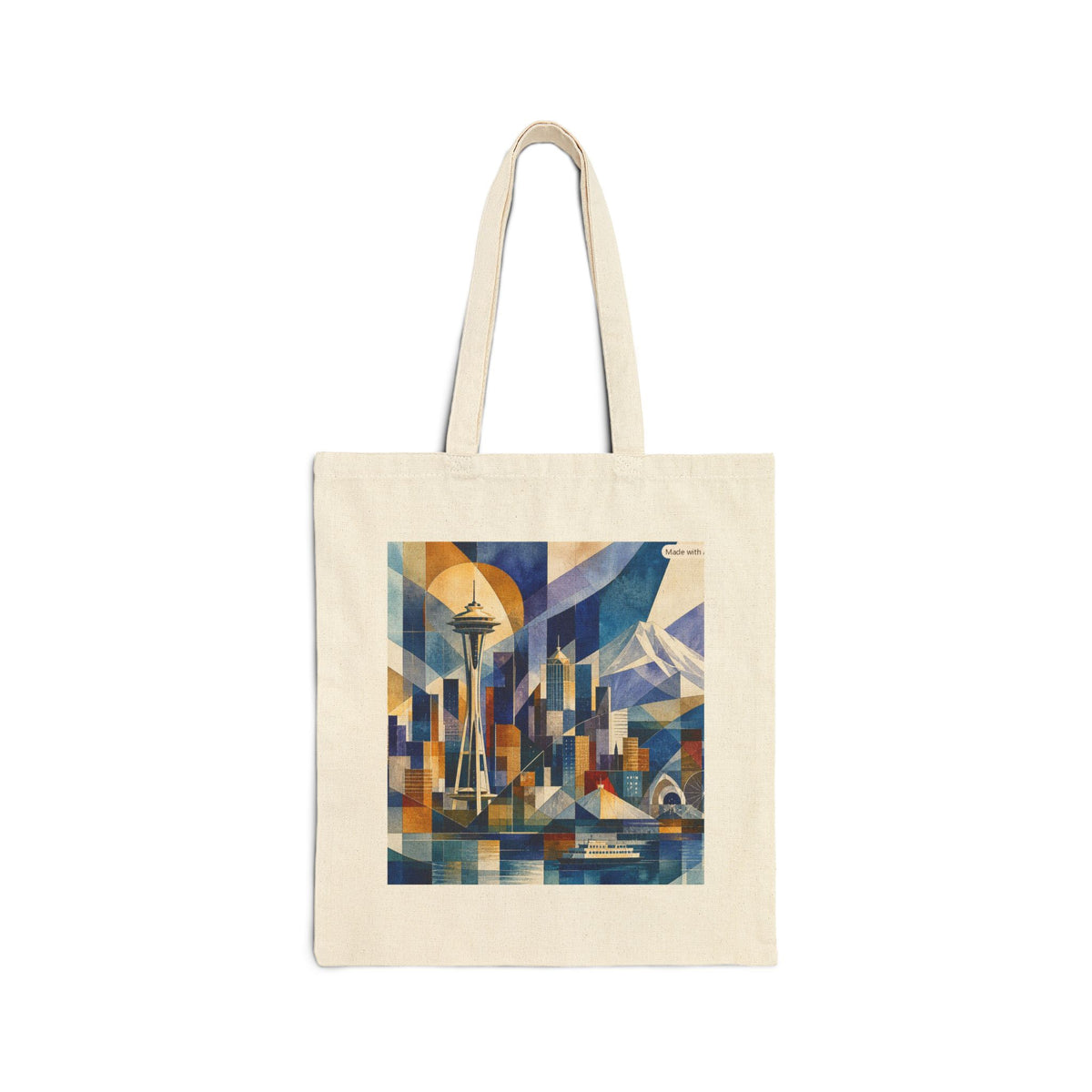 Seattle Skyline Art Tote Bag — Geometric Retro Space Needle Canvas Tote