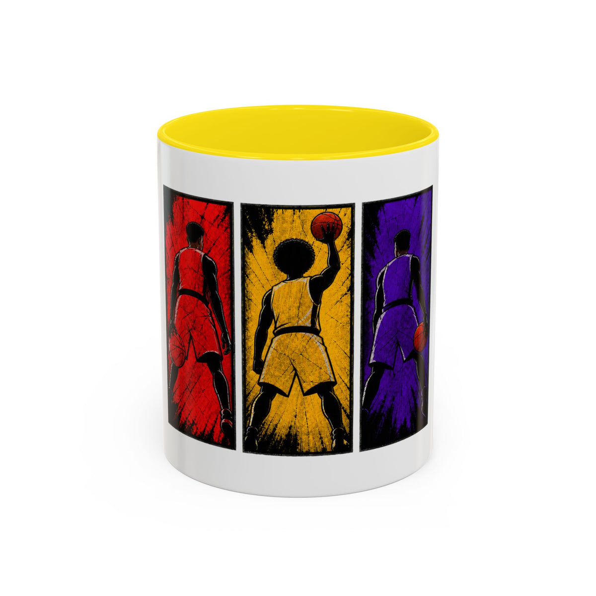 Basketball Silhouette Accent Coffee Mug — Color Block Players (11oz, 15oz)