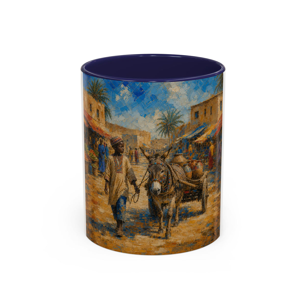 Mediterranean Market Scene Accent Coffee Mug – Rustic Donkey Cart Café Art (11/15 oz)