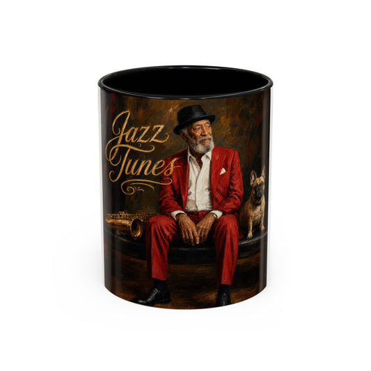 Jazz Tunes Coffee Mug — Vintage Gentleman Sax Player Accent Mug (11/15oz)