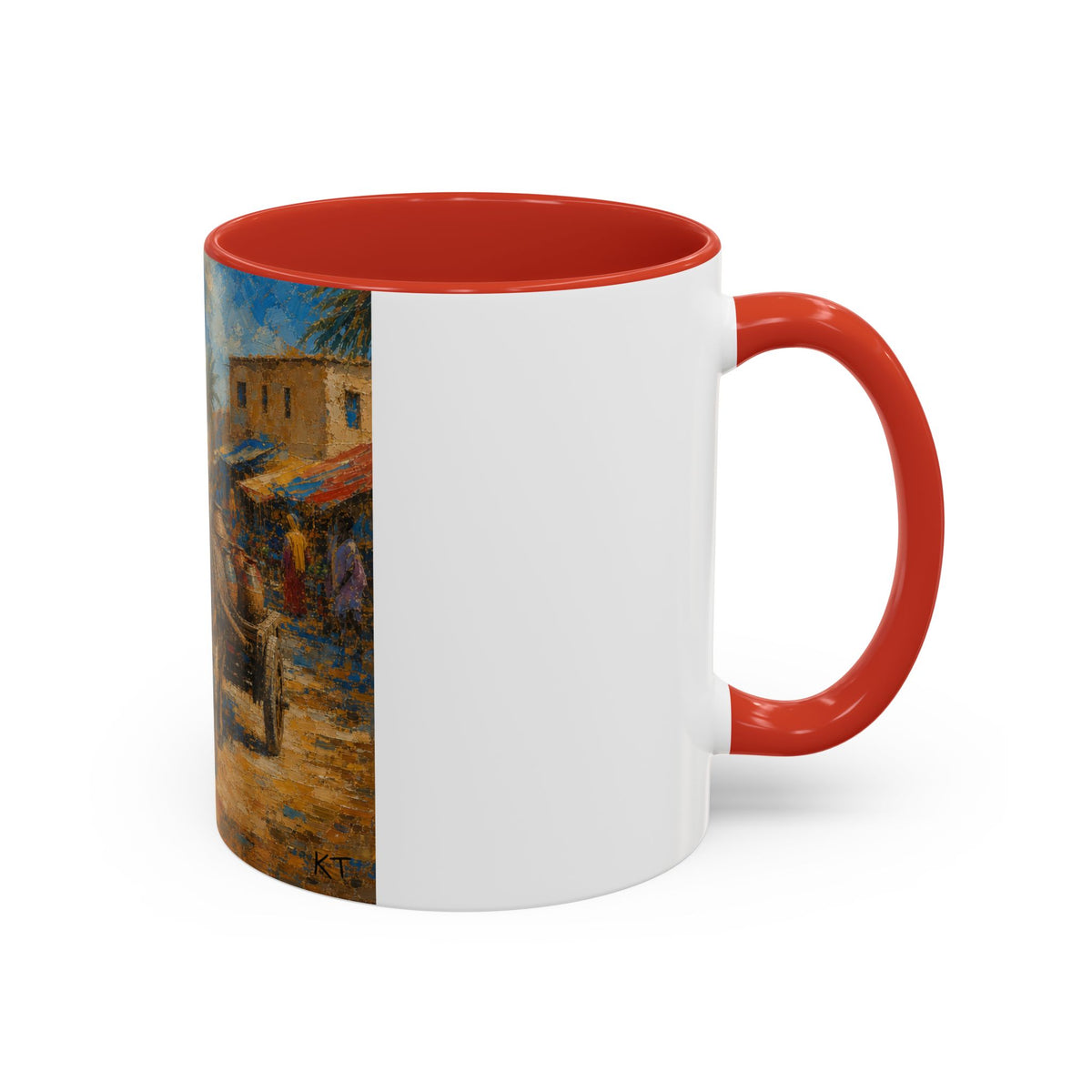 Mediterranean Market Scene Accent Coffee Mug – Rustic Donkey Cart Café Art (11/15 oz)