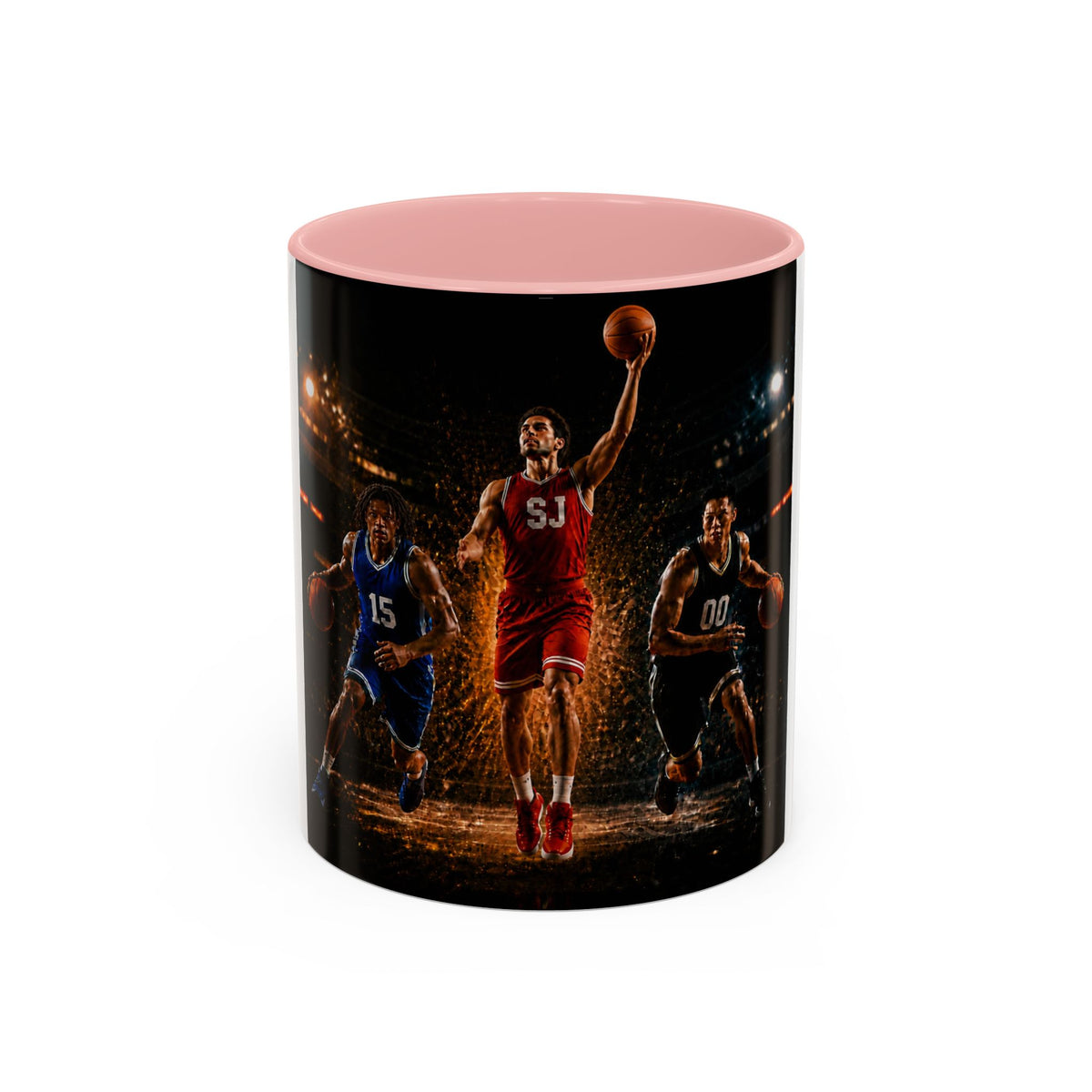 Basketball Players Accent Coffee Mug — Dynamic Court Action 11/15oz