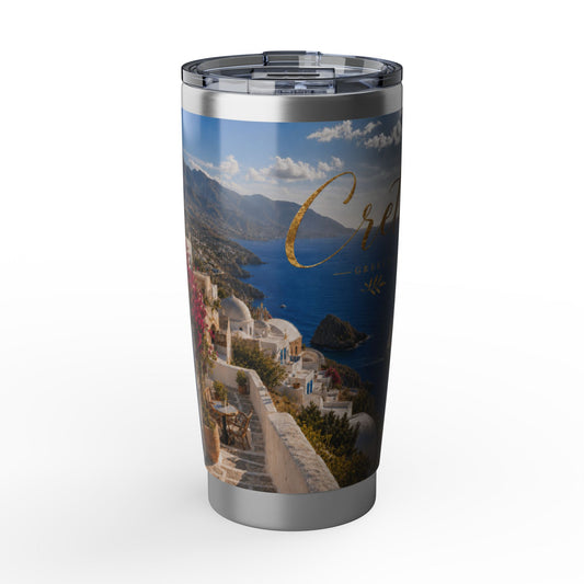 Greek Coast Travel Tumbler – 'Carefree' Scenic 20oz Insulated Cup