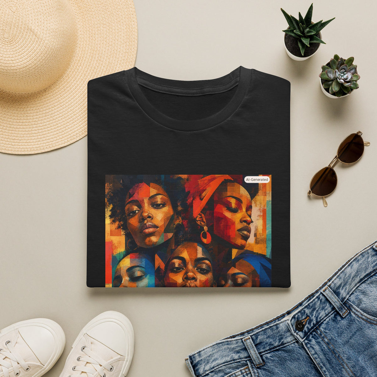 Afrocentric Portrait Tee — Vibrant Multiface Art Graphic T-Shirt