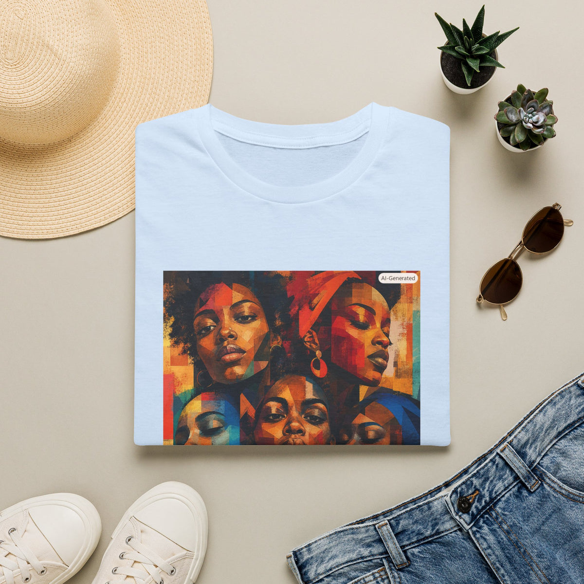 Afrocentric Portrait Tee — Vibrant Multiface Art Graphic T-Shirt