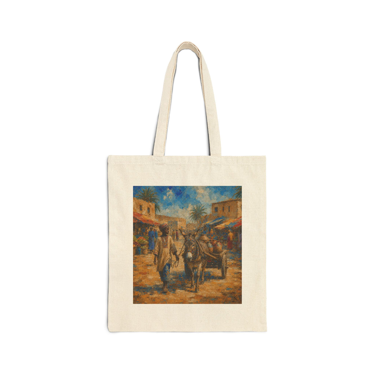Vintage Market Scene Canvas Tote Bag