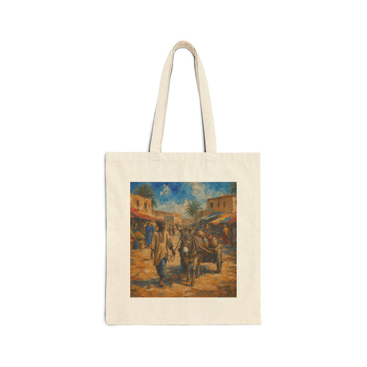 Vintage Market Scene Canvas Tote Bag