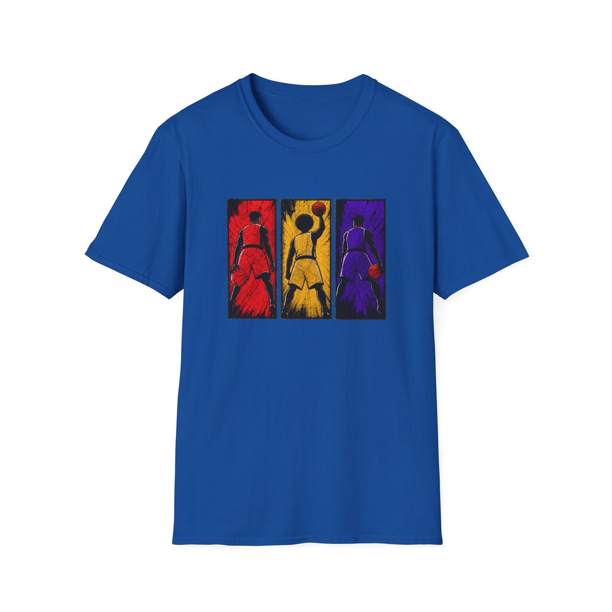Basketball Triptych T-Shirt — Color Block Dunk Silhouette Tee