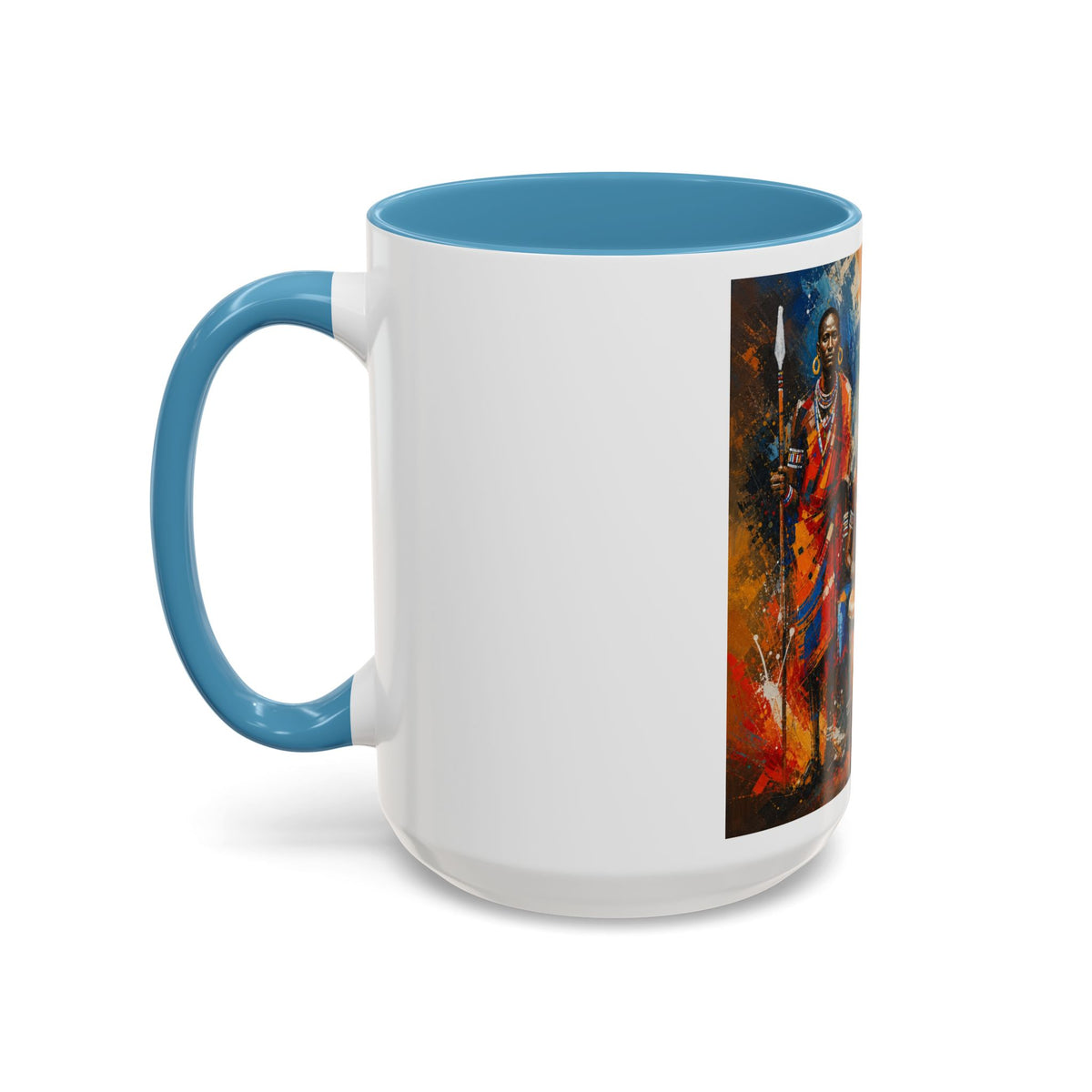 African Drummers Art Coffee Mug — Colorful Maasai Music Accent Mug (11/15oz)