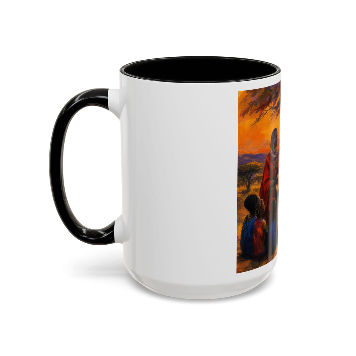 African Sunset Drum Circle Coffee Mug — Vibrant Cultural Art Accent Mug (11/15oz)