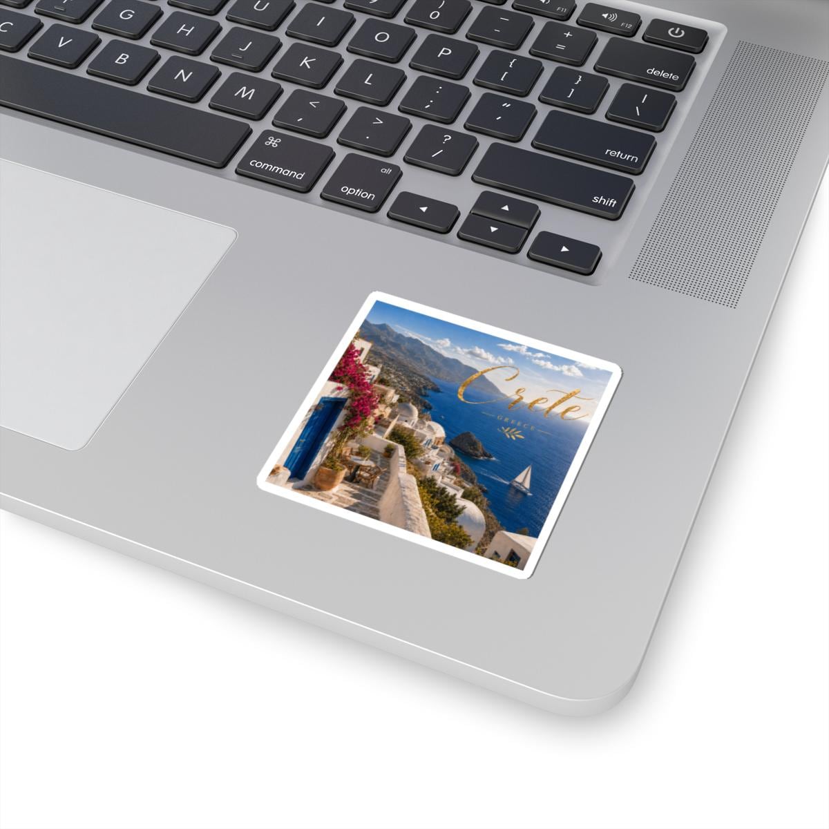 Crete Greece Sailboat Village Scene Vinyl Sticker (Kiss-Cut)