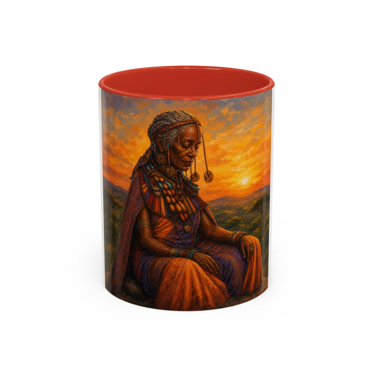 African Queen Sunset Coffee Mug  Regal Tribal Portrait Accent Mug (11/15oz)