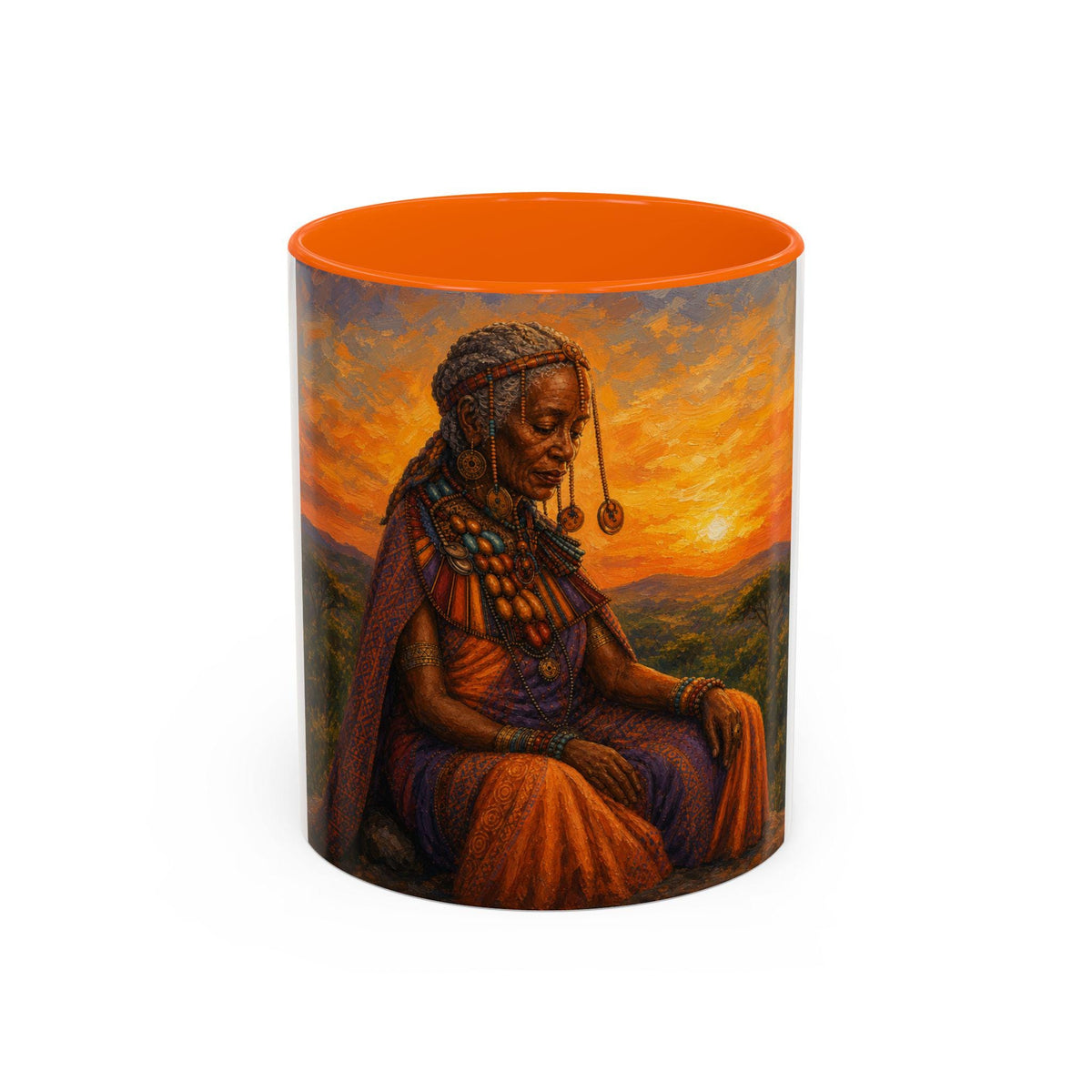 African Queen Sunset Coffee Mug  Regal Tribal Portrait Accent Mug (11/15oz)