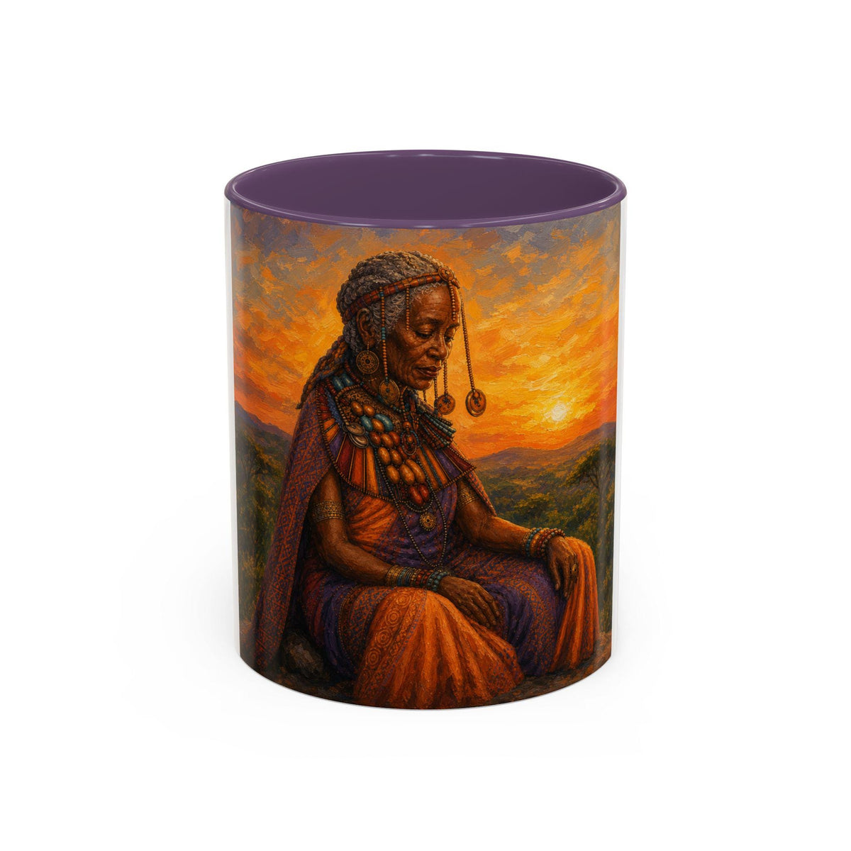 African Queen Sunset Coffee Mug  Regal Tribal Portrait Accent Mug (11/15oz)