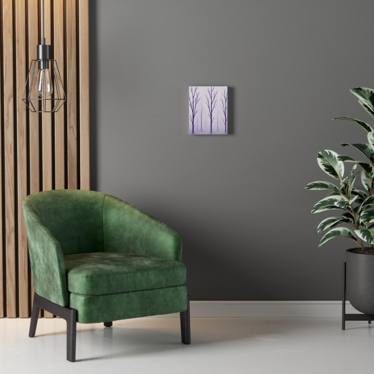 Purple Bare Trees Stretched Canvas | Misty Forest Wall Art