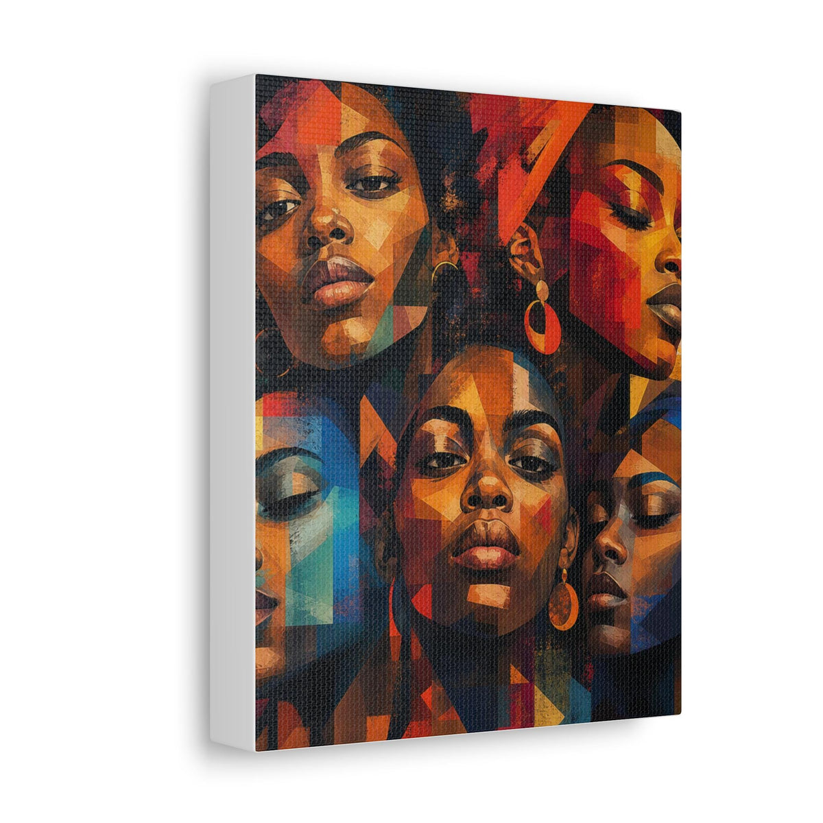 Afrocentric Faces Portrait Canvas | Colorful Geometric Women Wall Art