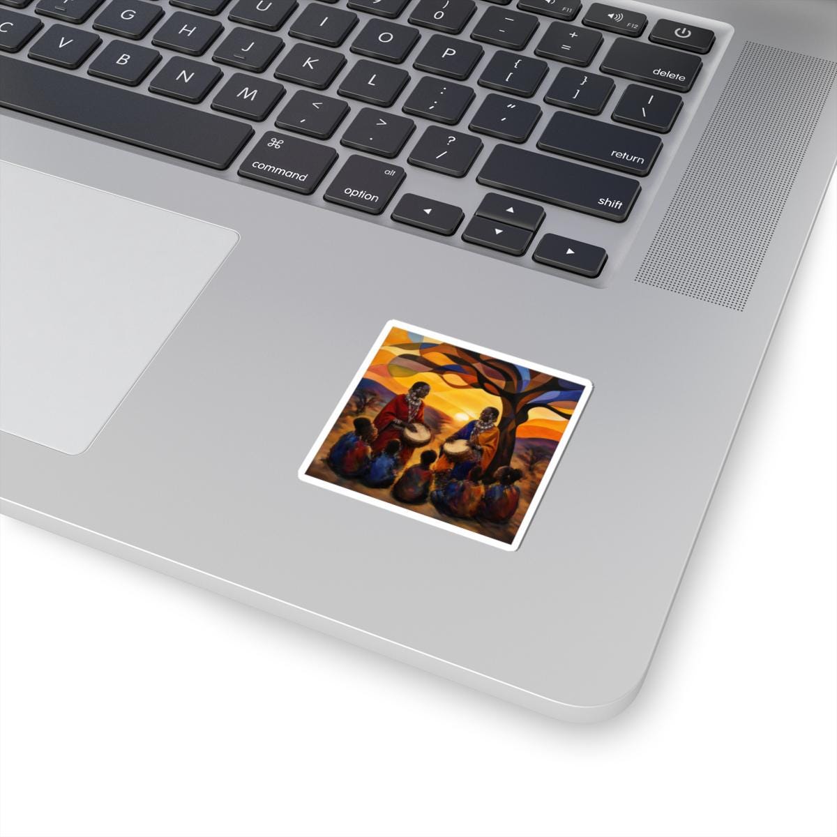 African Drummers Sunset Kiss-Cut Sticker | Maasai Tribal Music Scene