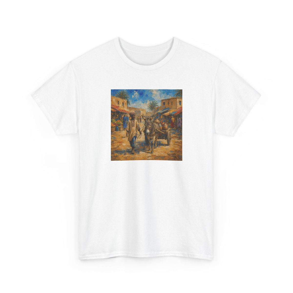 Vintage Market Street Art T-Shirt  Rustic Mediterranean Scene Tee