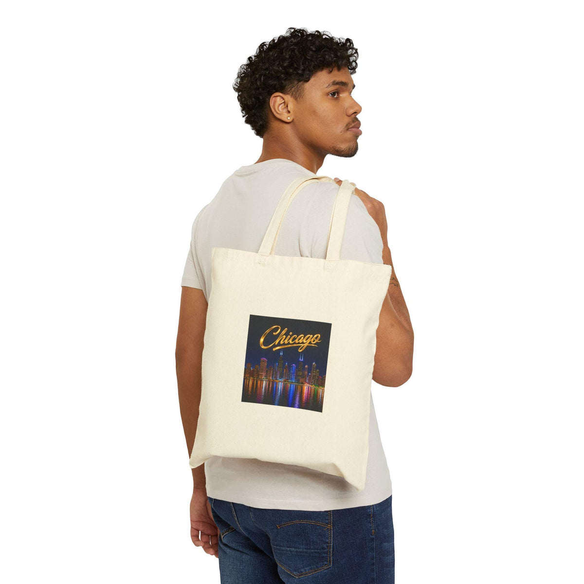 Chicago Skyline Night Tote | Cityscape Reflection Cotton Canvas Tote