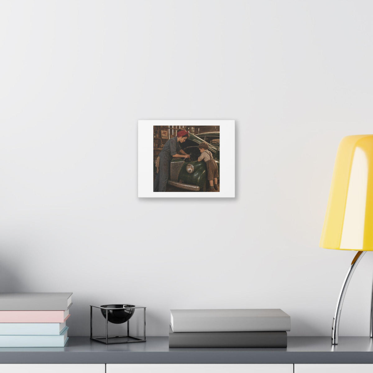 Mother and Son Garage Mechanics Canvas | Vintage Automotive Wall Art