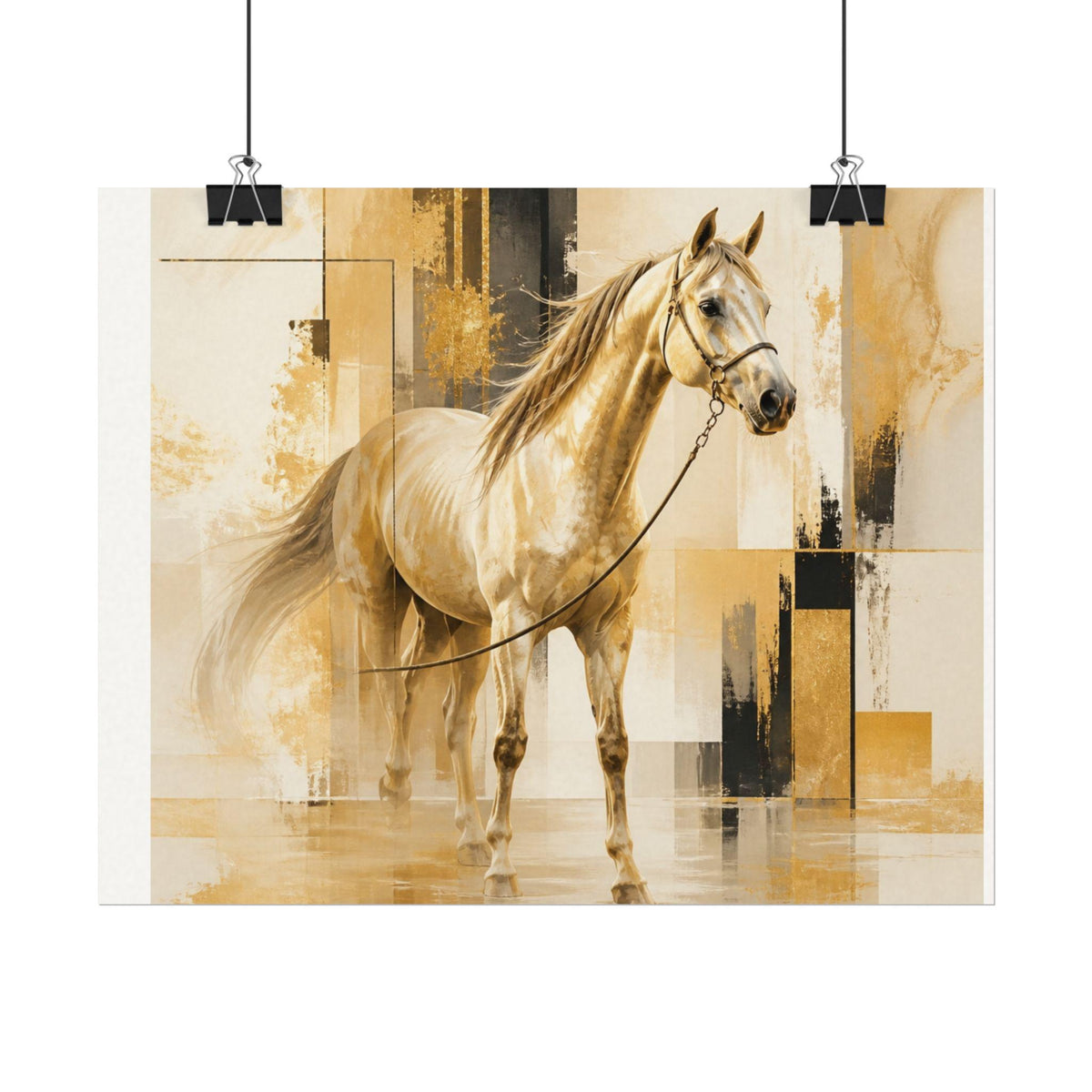 Golden Horse Watercolor Poster | Matte Textured Art Print